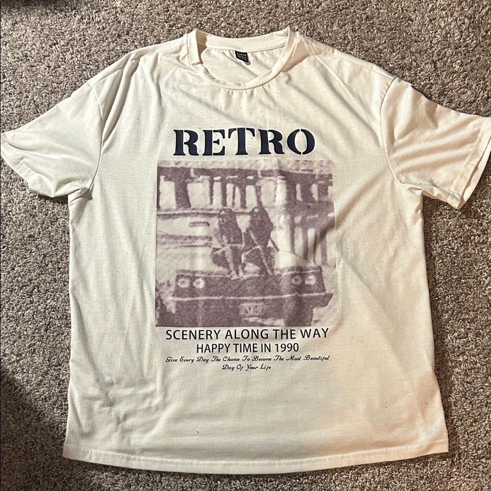SHEIN Retro Graphic Cream T-Shirt